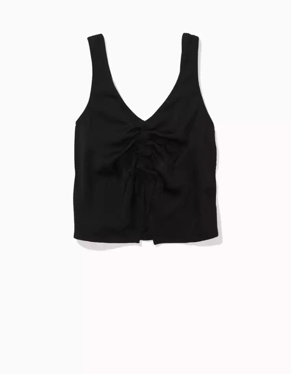 Chemises American Eagle AE Silky Cinch-Front Tank Top Noir Femme | ZZK-68865862